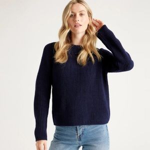 Quince Women's Navy Blue Fisherman Crew Neck Sweater sz S Organic Cotton NWOT